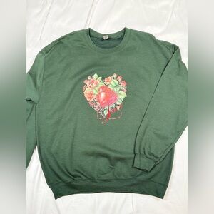Gildan Forest Green Sweatshirt with Pink Floral Heart Graphic